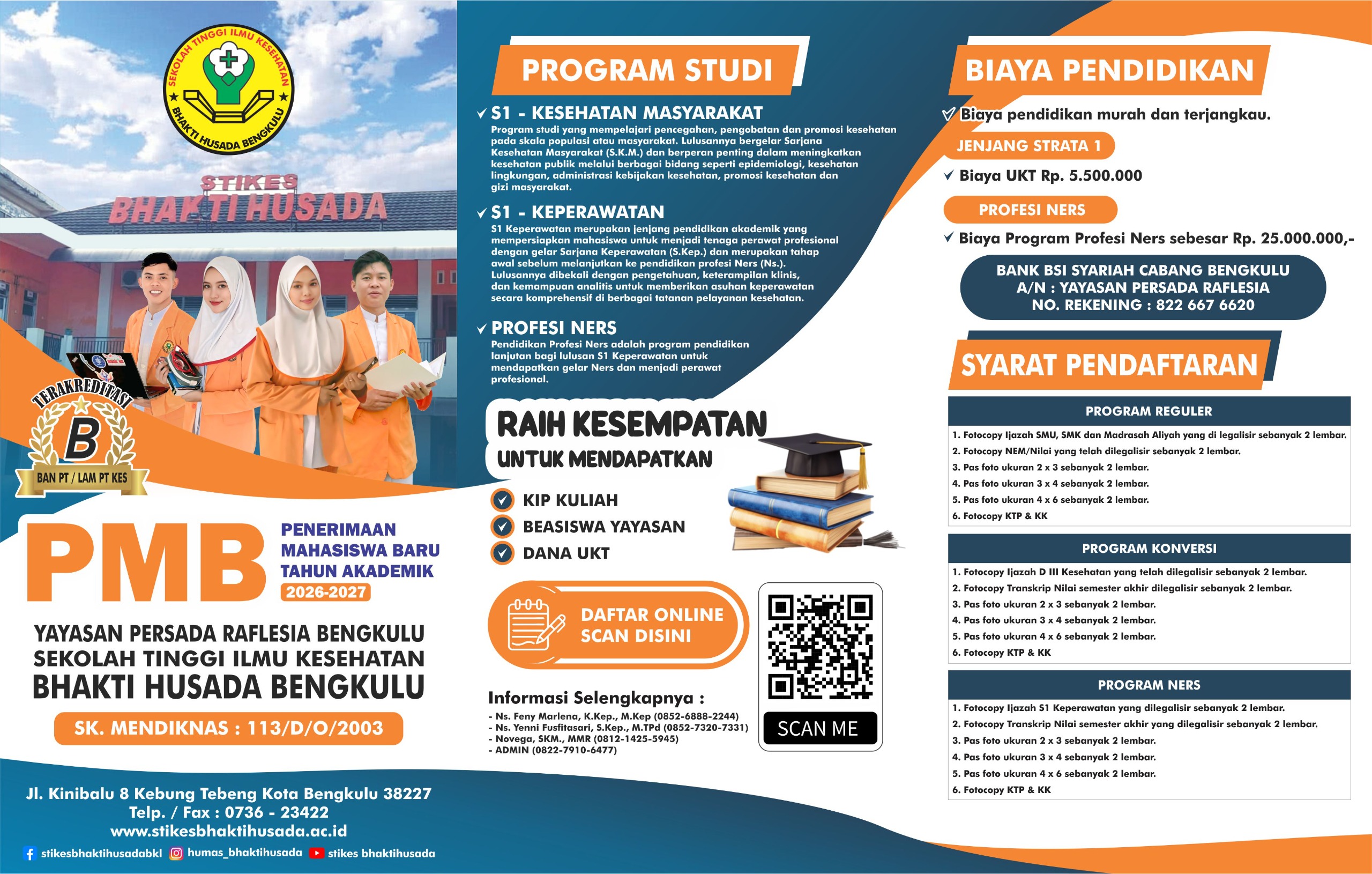 Poster Penerimaan Mahasiswa Baru STIKES Bhakti Husada Bengkulu Tahun Akademik 2026-2027