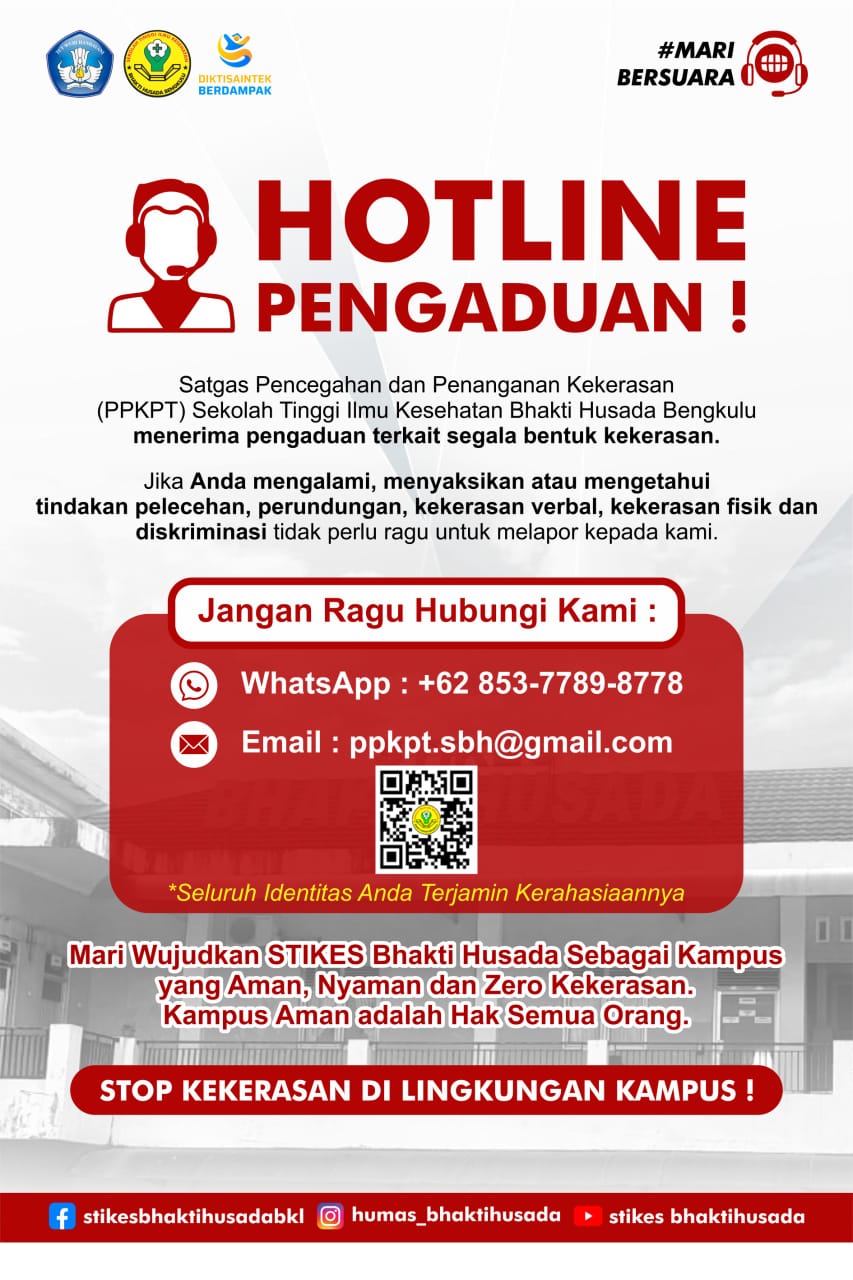 Hotline Pengaduan Satgas PPKPT STIKES Bhakti Husada Bengkulu, WhatsApp +62 853-7789-8778 dan email ppkpt.sbh@gmail.com